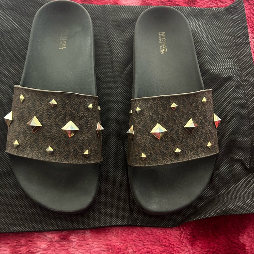 Michael Kors Black Quilted Studded Sandals